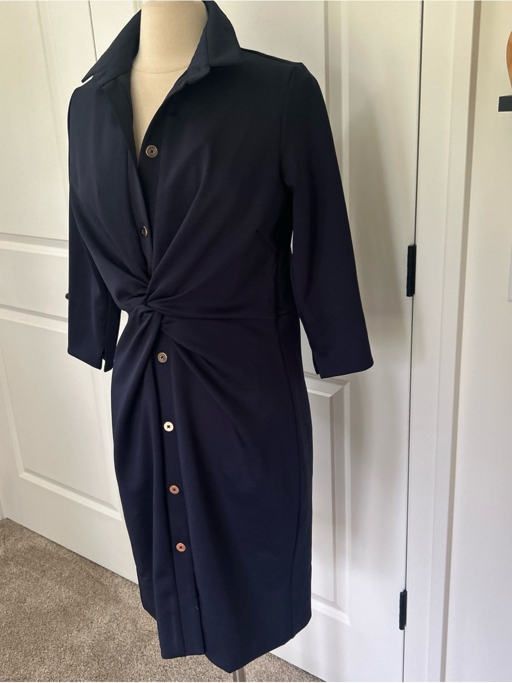GRETCHEN SCOTT size M Twist & Shout Dress Solid Navy Blue Excellent!! - Picture 5 of 8